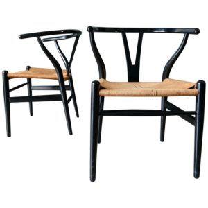 Pair of Ebonized Hans Wegner for Carl Hansen CH-24 Wishbone Chairs, circa 1960