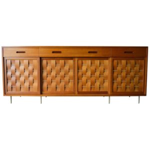 Edward Wormley for Dunbar Mahogany and Brass Basketweave Credenza, circa 1960