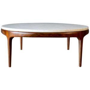 Sculpted Walnut and Stone Circular Coffee Table, circa 1960