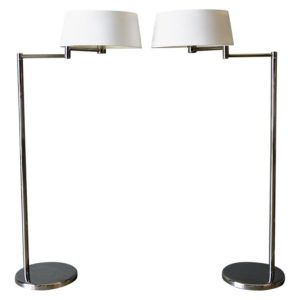 Pair of Walter Von Nessen for Nessen Studios Swing Arm Chrome Floor Lamps, 1970