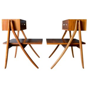 Walnut Floating a Frame Nightstands by Kipp Stewart for Drexel, 1958