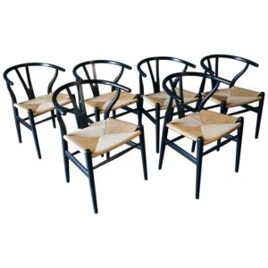 Set of 6 CH-24 Wishbone Chairs by Hans Wegner in Ebonized Oak