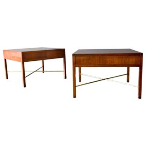 Pair of Rosewood and Brass X Base Side or End Tables, circa 1965