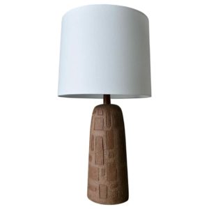 Geometric Pattern Incised Stoneware Table Lamp, circa 1960