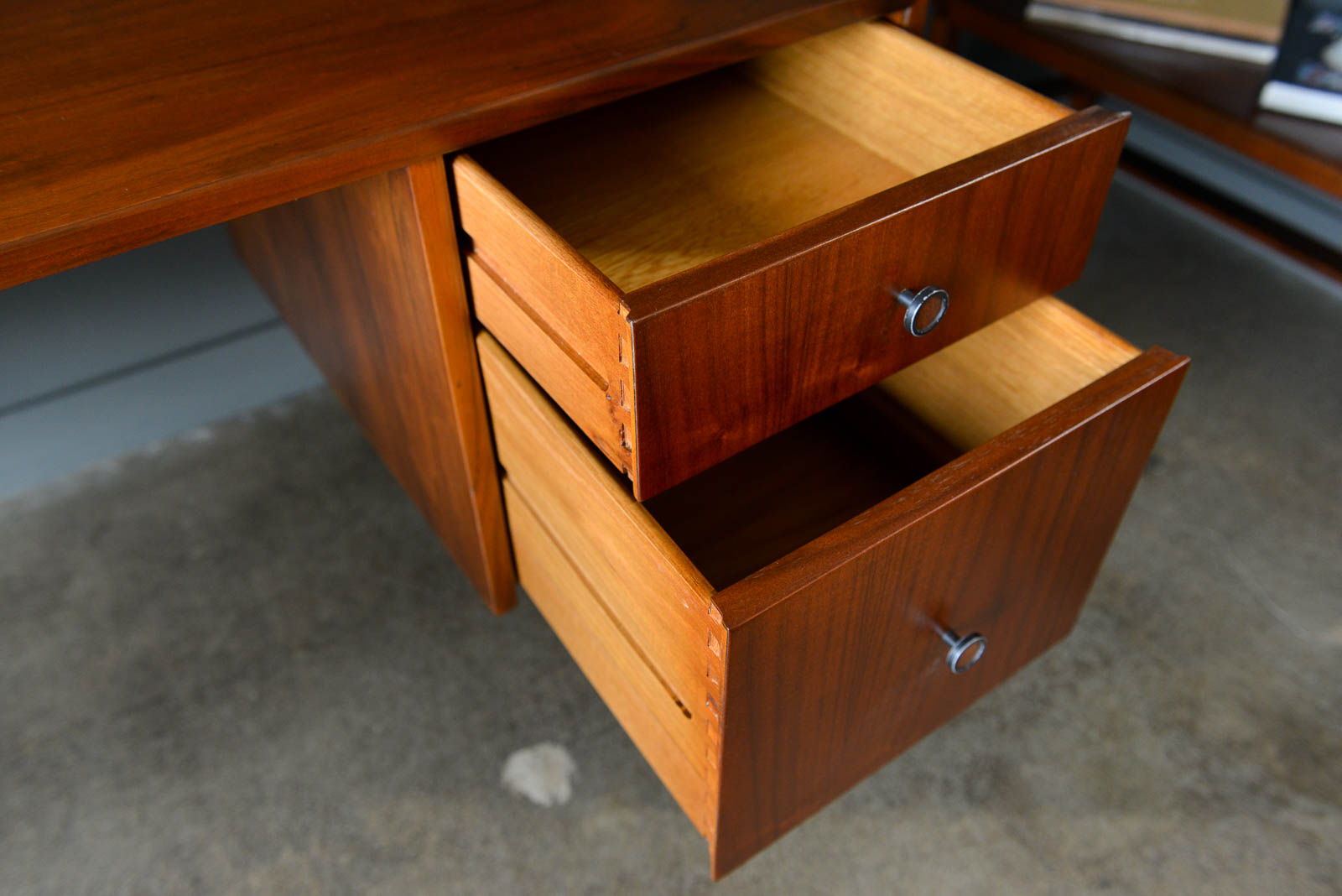 Walnut Floating Top Tambour Door Desk, circa 1969