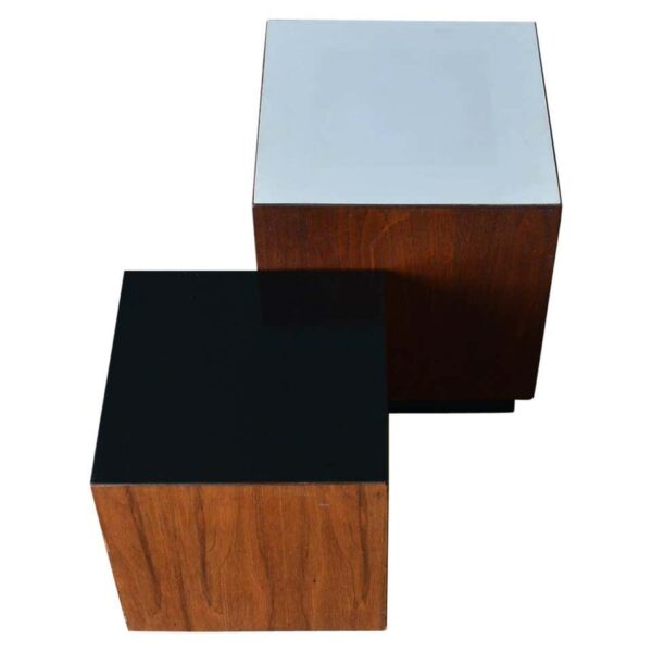 Midcentury Walnut Display Cubes or Side Tables, circa 1970