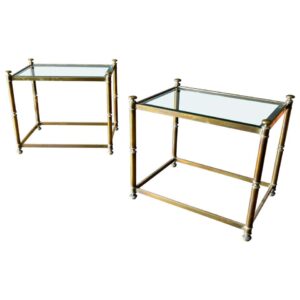 Pair of Hollywood Regency Brass and Beveled Glass Side Tables, circa 1970