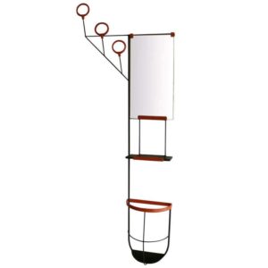 Leather and Iron Wall Mounted Coat Rack in the style of Jacques Adnet