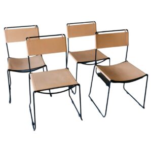 Giandomenico Belotti set of 6 Leather and Metal Dining Chairs, 1980