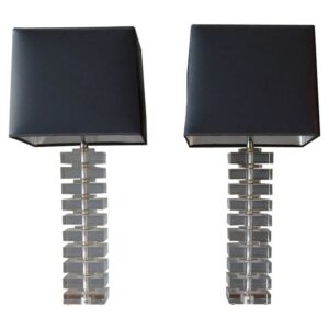 Pair of Stacked Lucite Lamps in the Style of Karl Springer, Ca. 1970v