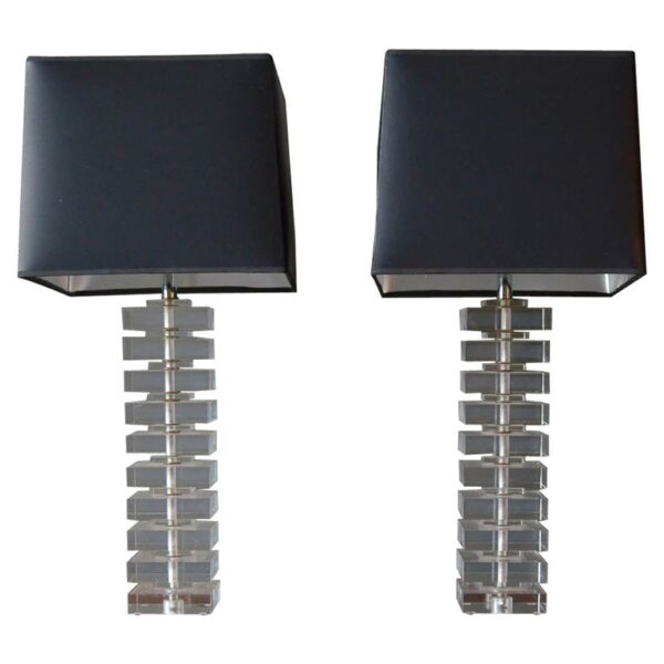 Pair of Stacked Lucite Lamps in the Style of Karl Springer, Ca. 1970v