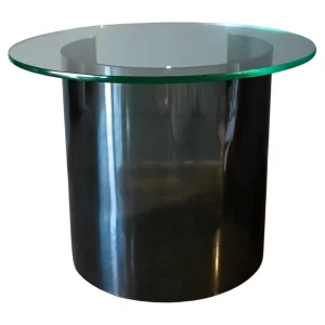 Smoked Lucite and Glass Half Moon Side Table, Ca. 1975